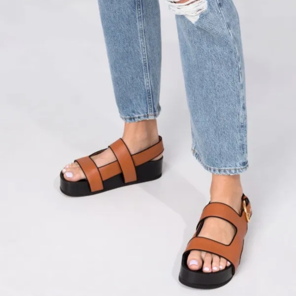 NEOUS BROWN CHER 50 FLATFORM
LEATHER SANDALS Brown/Black Women's